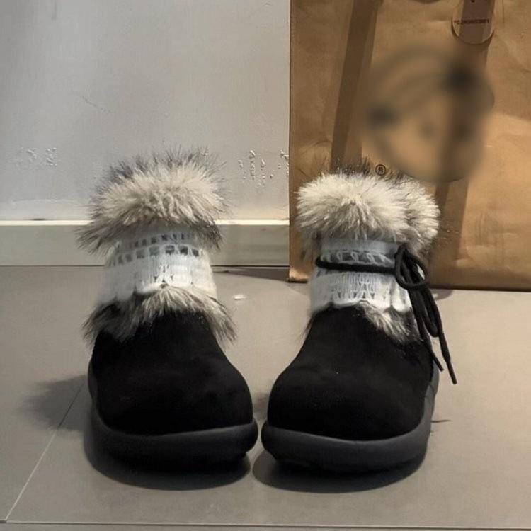 Schneestiefel Winter dicksohlig Retro Samt Niedlich Mori Haar Röhre Absatz Nische Warm Baumwollschuhe Mao Mao Stiefel