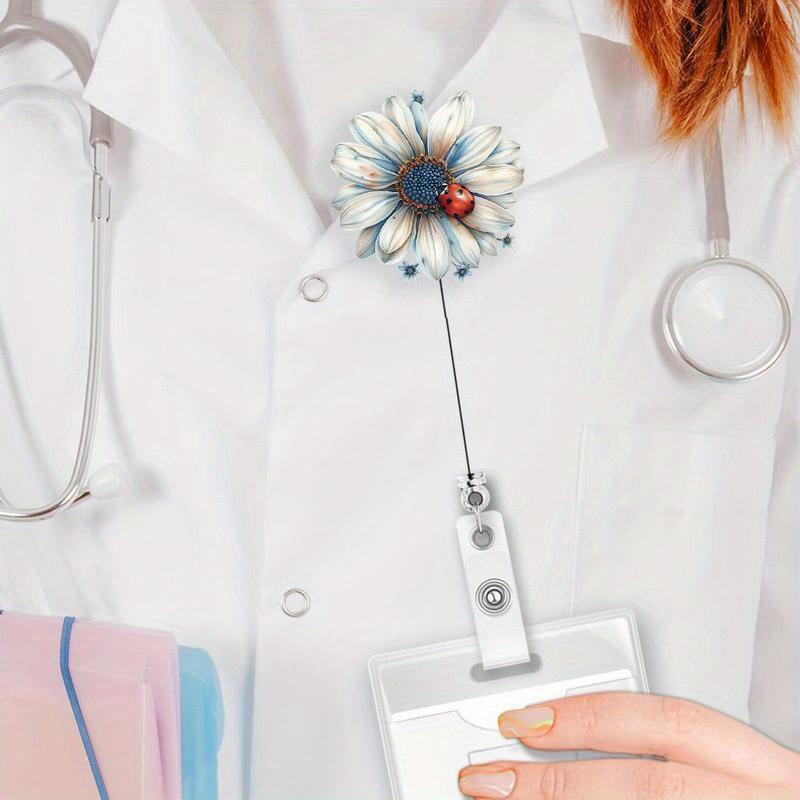 [] 2D Micro Badge Scroll Extendable, Nurse Extendable Badge Clip, Flower ID Badge Clip, Badge Scroll Clip