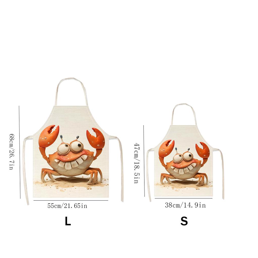 Cartoon Crab Apron Linen Kitchen Cooking Baking Seafood Gift for Men Women Chef Lover