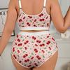 European and American Cherry Floral Sexy Lingerie Women's Thin Bra Top Push-up Pure Desire Style Large Size Bra and Panty Set
