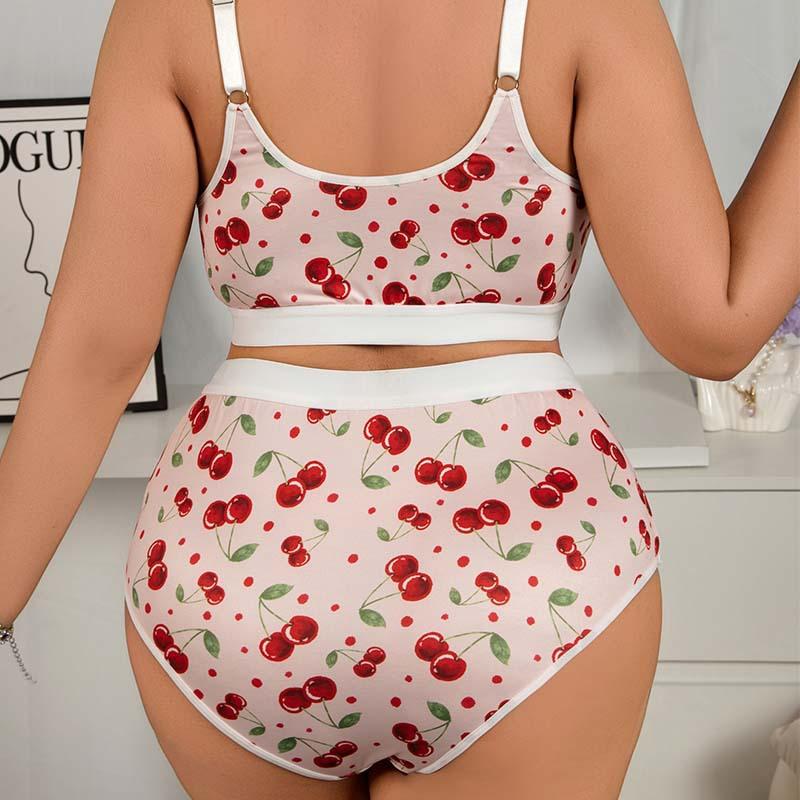European and American Cherry Floral Sexy Lingerie Women's Thin Bra Top Push-up Pure Desire Style Large Size Bra and Panty Set