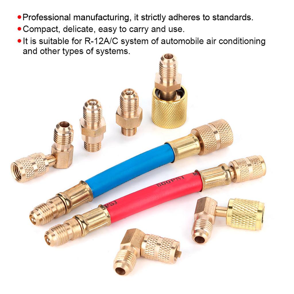 8pcs Set Air Conditioning Refrigeration R 12A C Connector Adapter Hoses R134A R12