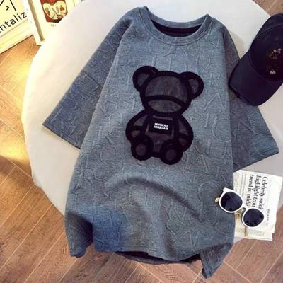 T-shirt a maniche corte da donna Moda Primavera Estate Versione Coreana Stile Lento Pigro Estate Orso Ricamato Top a Mezza Manica Maglia da Sotto