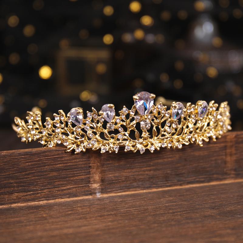 Trendy Glod Color Flower Zircon Rhinestone Crown Bridal Hair Accessories Wedding Headpiece Hair Ornaments Bride Crown Tiara