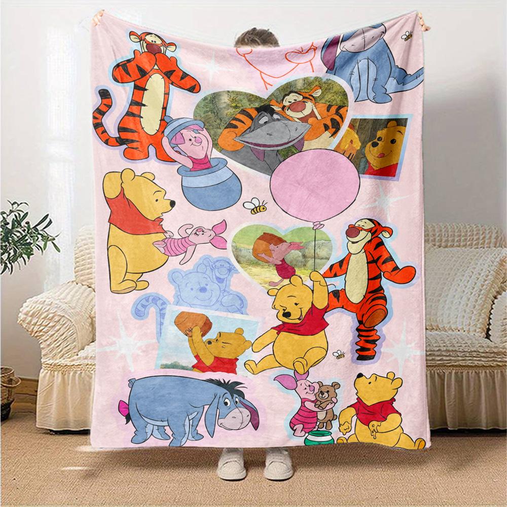 Pooh Friends Adventure Flannel Blanket Super Soft Warm Cozy Blanket For Sofa Bed Office Travel Allseason Home Decor Gift