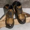 Desai First-Layer Cowhide Martin Boots Retro High-Top Wear-Resistant Leather Boots Thick-Soled Heightening British Style Tooling Boots Men