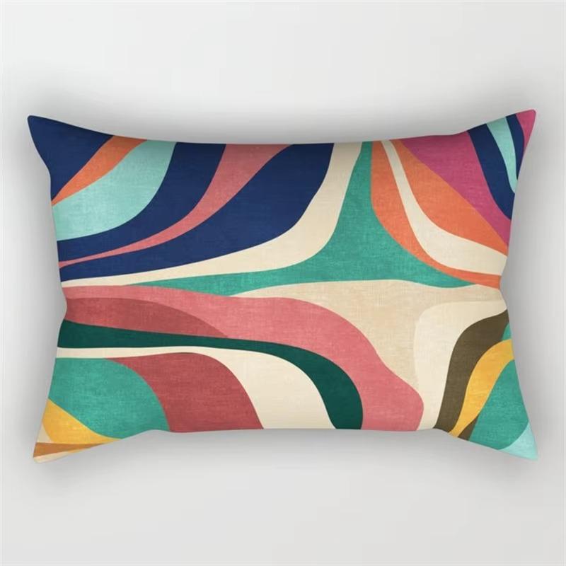 Rainbow Geometric Pattern Plant Print Decorative Pillowcase Bedroom Living Room Office Cushion Home Decor Rectangular Pillowcase