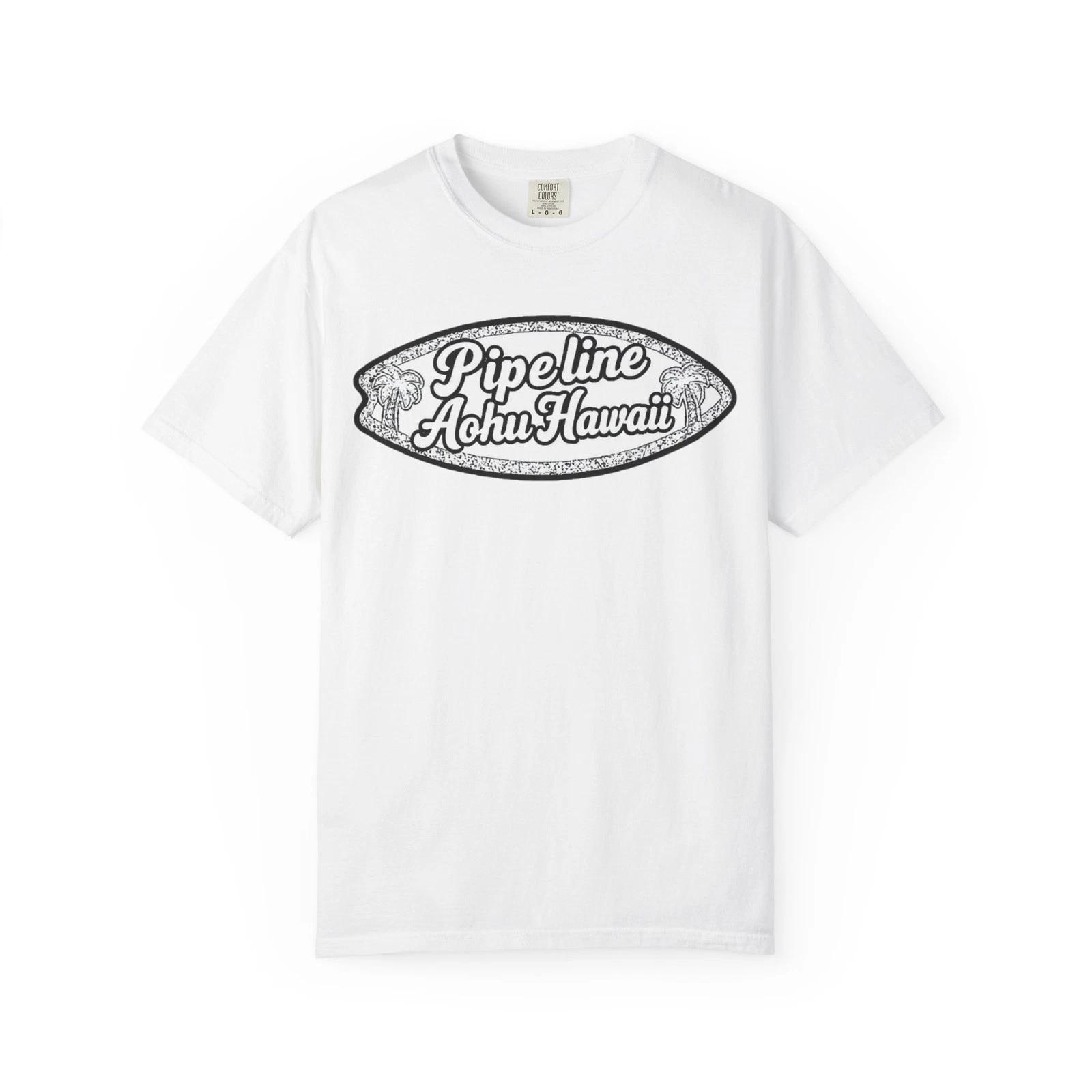 

Pipeline Aohu Hawaii black and white logo surfing 100% Cotton T-shirt Mens Tees Top 3XL