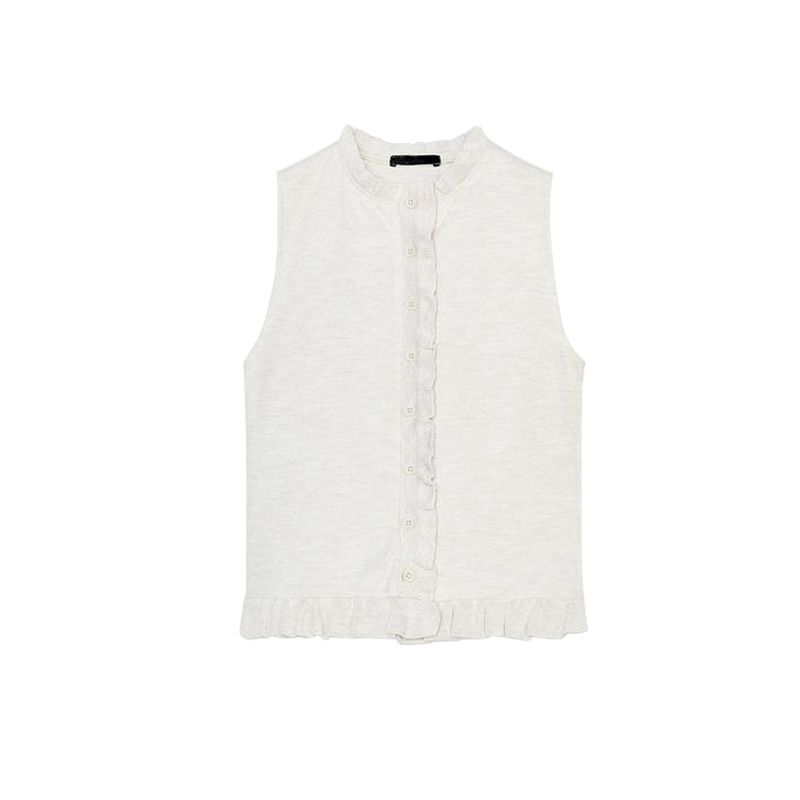 Women's Spring Clothing French Style Design Single-Breasted Laminated Decoration Soft round Neck Sleeveless Tops 5584314