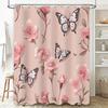 Luxury Pink Floral Shower Curtain With White Butterflies Decorative Bath Rug Set For Bathroom Decoration In Home Garden