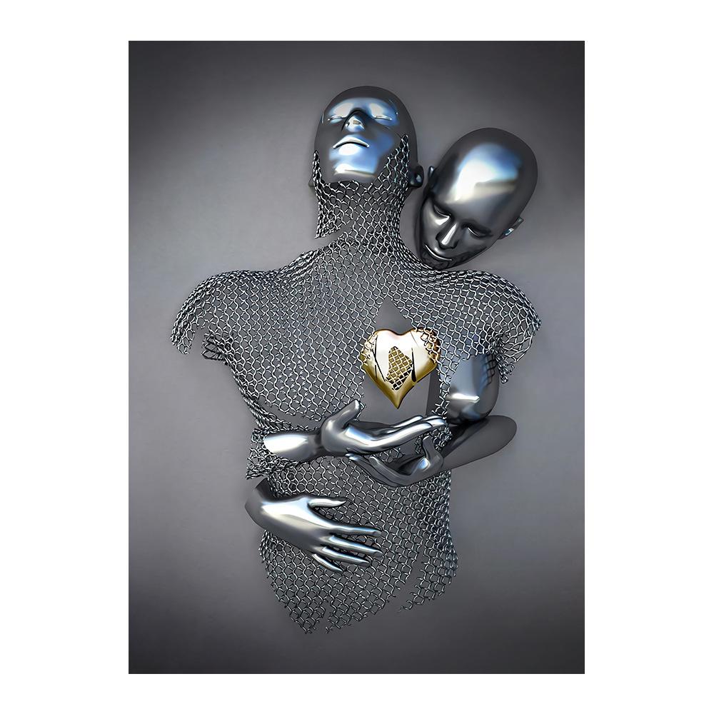Gold and Silver Figure Statue Canvas Painting Poster Prints Romantic Lovers Pictures Modern Wall Art Home Decor