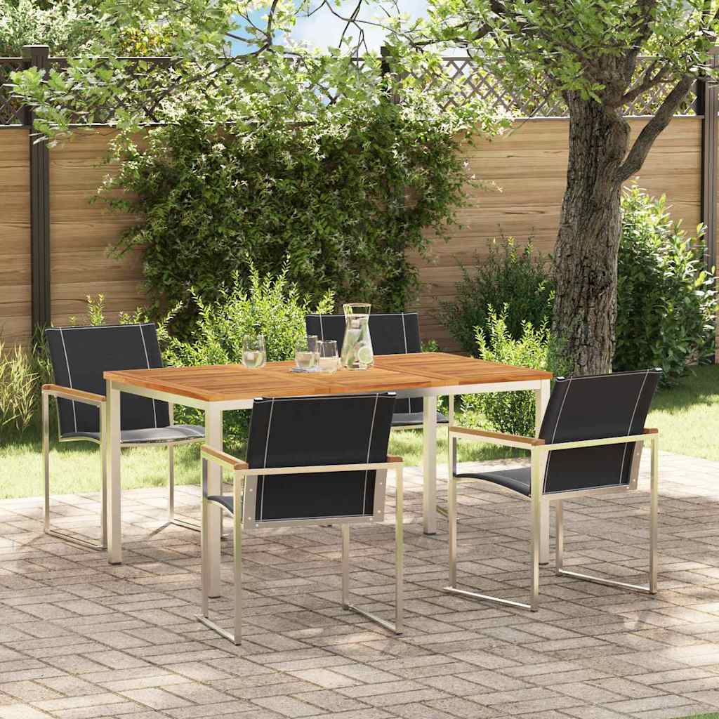 Garden Dining Set 5 Pcs Solid Acacia Wood and Stainless Steel