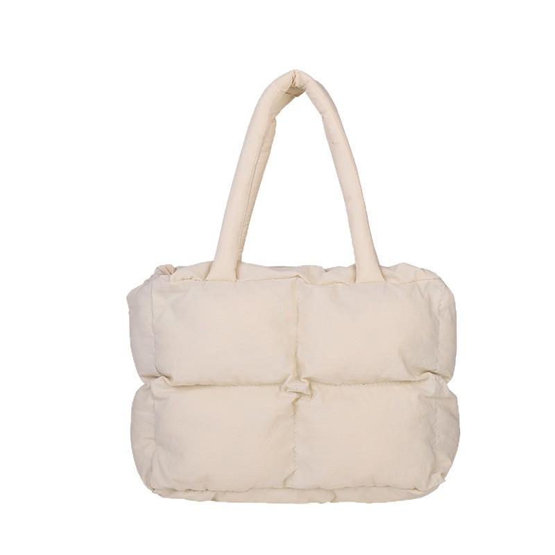 Autumn/Winter Plaid Nylon Padded Tote: Casual, Versatile, Large Capacity Shoulder Handbag