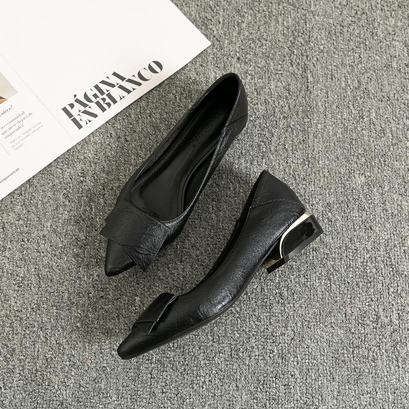 Women's Soft Leather Sole Thick Heel Spring and Autumn Mid-heel Versatile Work Shoes Casual Shoes