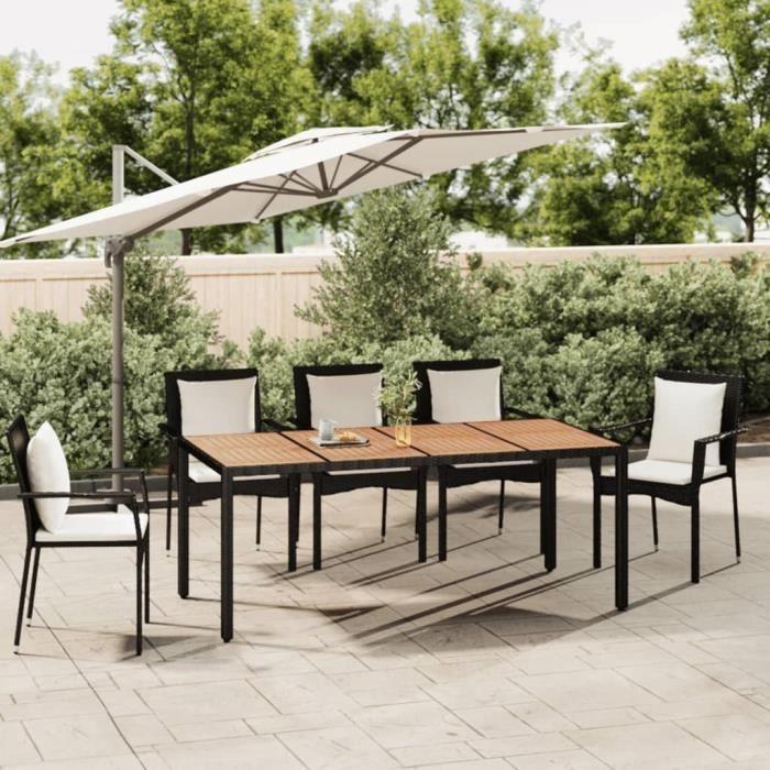 VidaXL Table de jardin plateau en bois Noir Résine tressée bois massif 319554
