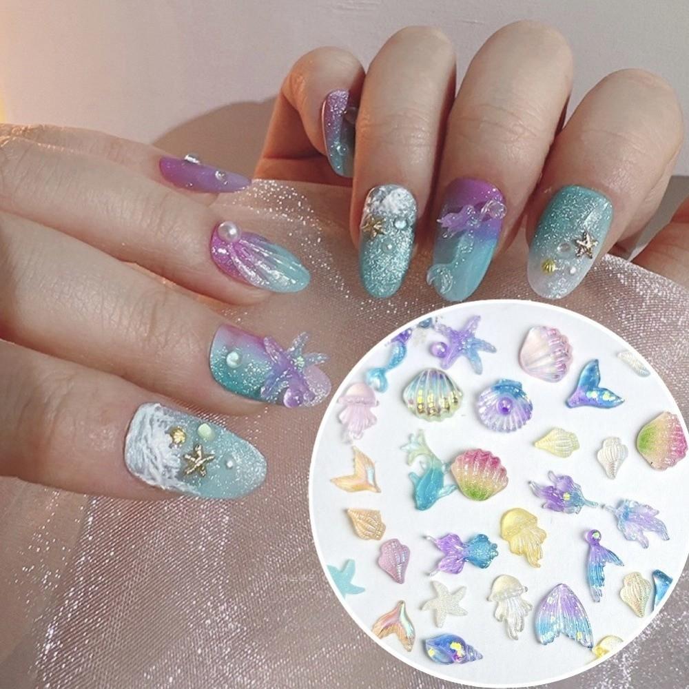 Colorful Translucent 3D Nail Charms Marine Design Multiple Shapes Nail Art Decorations Resin Resin Nail Decorations