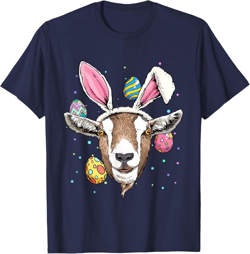 Easter Bunny Goat Graphic Tee Funny Farm Animal Lover Spring Holiday T-Shirt