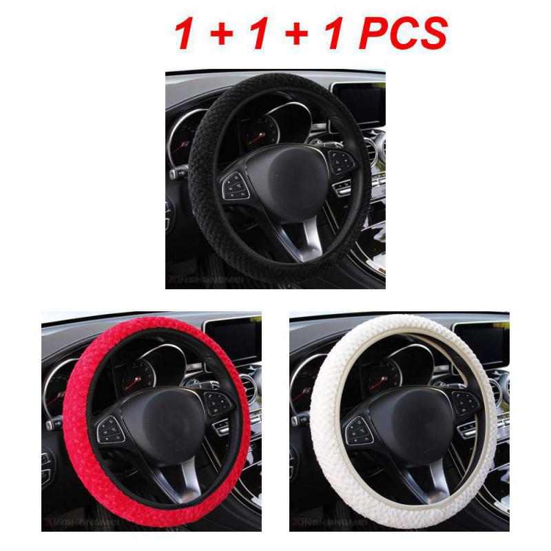 2/3PCS Car Steering Wheel Cover Non-slip Fashionable Winter Little Velvet Without Inner Ring Car Accessories Car Wheel Cover