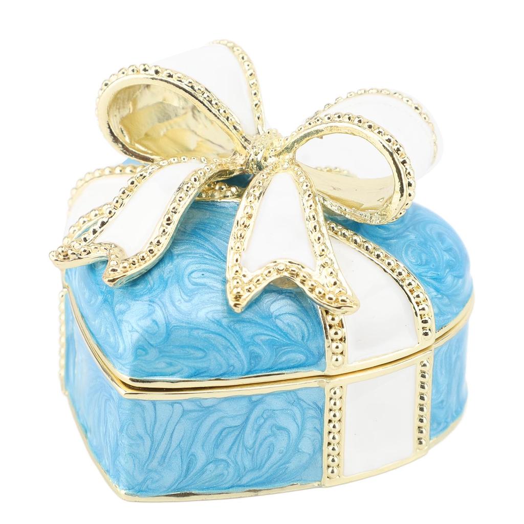 Heart Bow Knot Jewelry Trinket Box Vintage Enamel Jewelry Box Organizer Decorative Ornament Craft