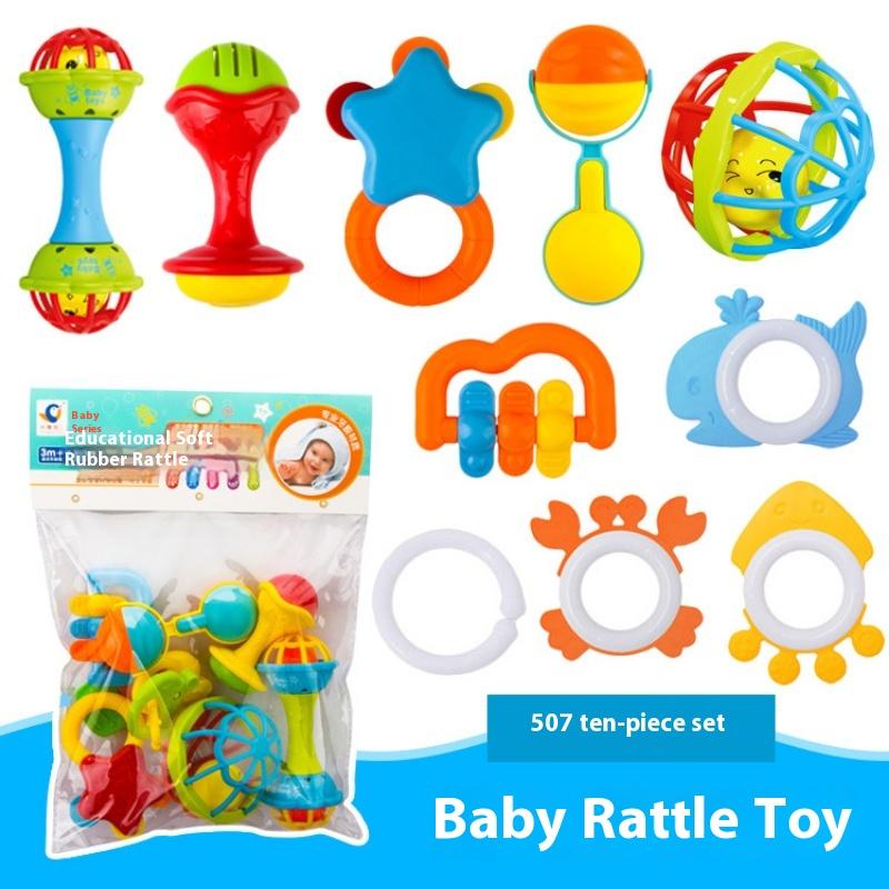 Infant and Toddler Chewable Teether Rattle Set 0-1 Year Old Baby Soft Rubber Hand Grip Ball Bag Rattle
