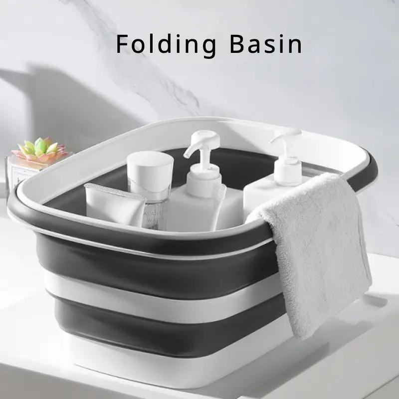 16L Collapsible Mop Bucket with Handles Space Saving Foldable Silicone Tub for Cleaning, Laundry, Storage - Portable Wash Basin