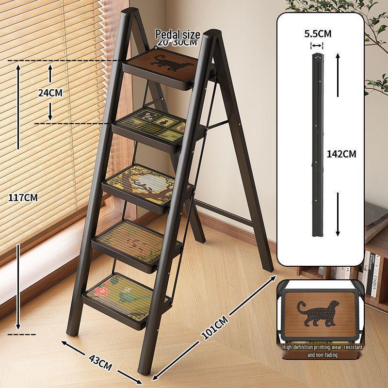 Multi-Functional Chinese-Style Folding A-Frame Ladder with Retro Flower Stand