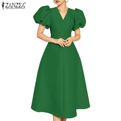 Frauen Casual V-ausschnitt Kurzarm Sommer Party A-linie Kleid