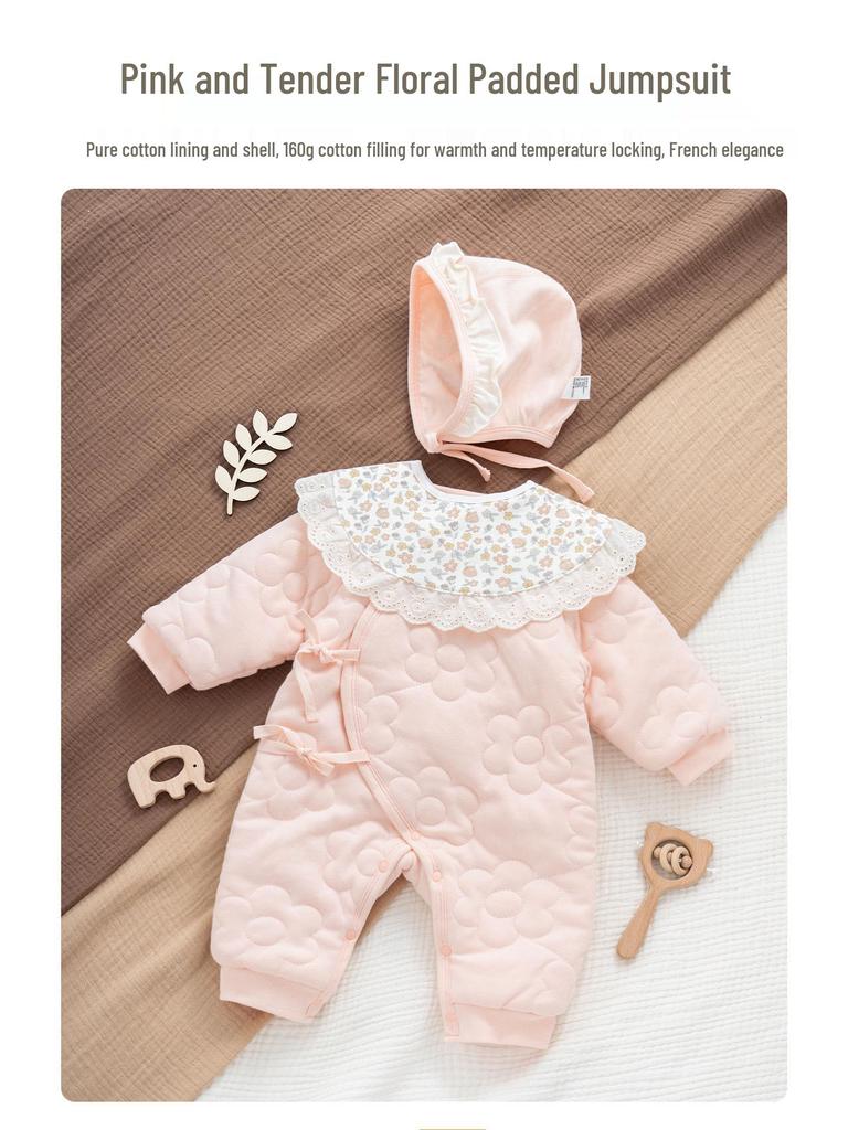 Baby Girl's Autumn/Winter Padded Jumpsuit - Newborn to 3 Months, 100 Days Cotton Romper, Horse New Year Outfit