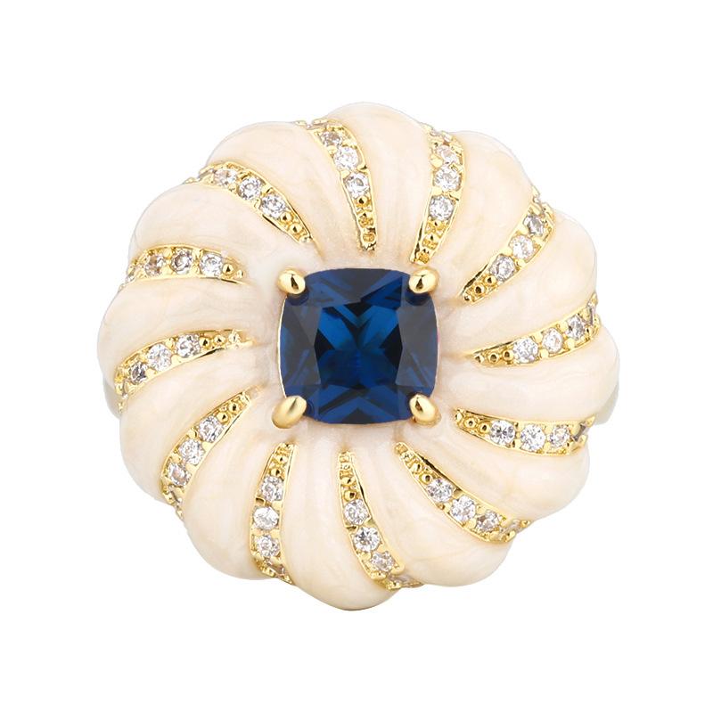 Huameimei Set Earrings Rings Necklaces Antique Jewelry Light Luxury Temperament Blue Pointed Crystals High-end Feeling French Retro Style