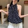 Navy Blue Polka Dot Neck Sling Vest Women's Summer Loose Bud Hem Spice Girl Sleeveless Top