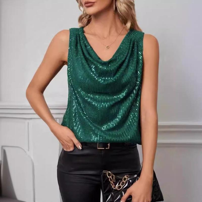 New sexy V-neck tube top fashion sequins loose short jumper women's vest