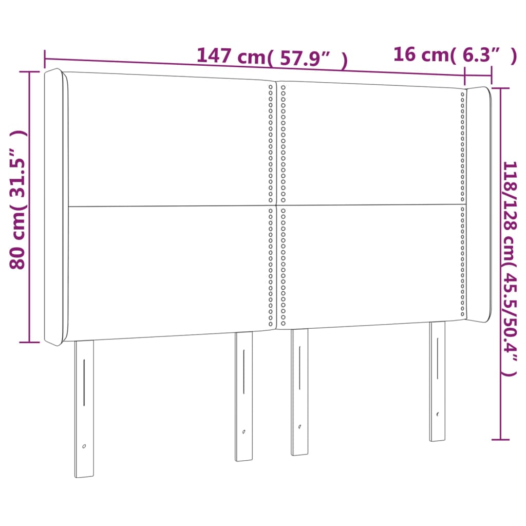 Vidaxl Zagłówek Do Łóżka Z Led, Czarny 147X16X118/128Cm Sztuczna Skóra