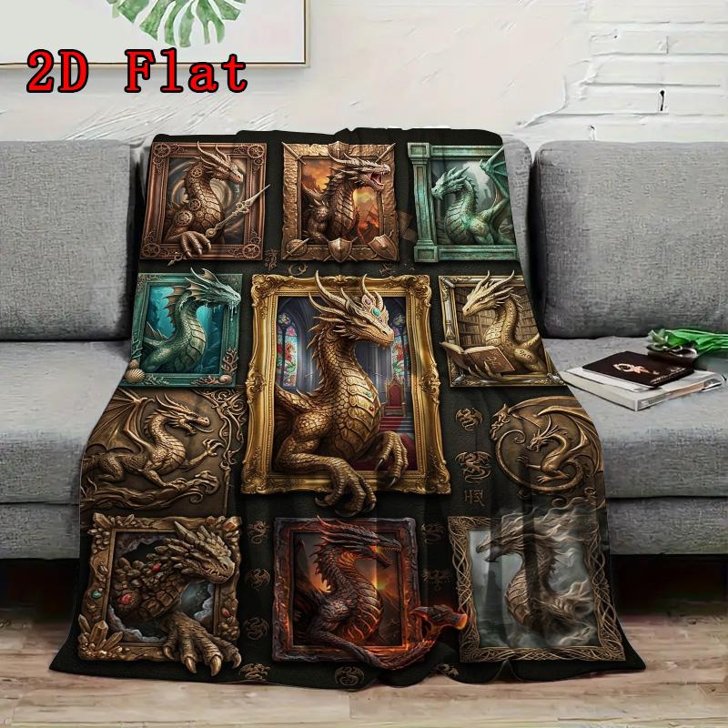 Dragon Art Compilation 2D Flat Pattern Flannel Blanket, High Quality All Seasons, Home Decor, Warmth and Comfort, Perfect for Christmas Gifts.