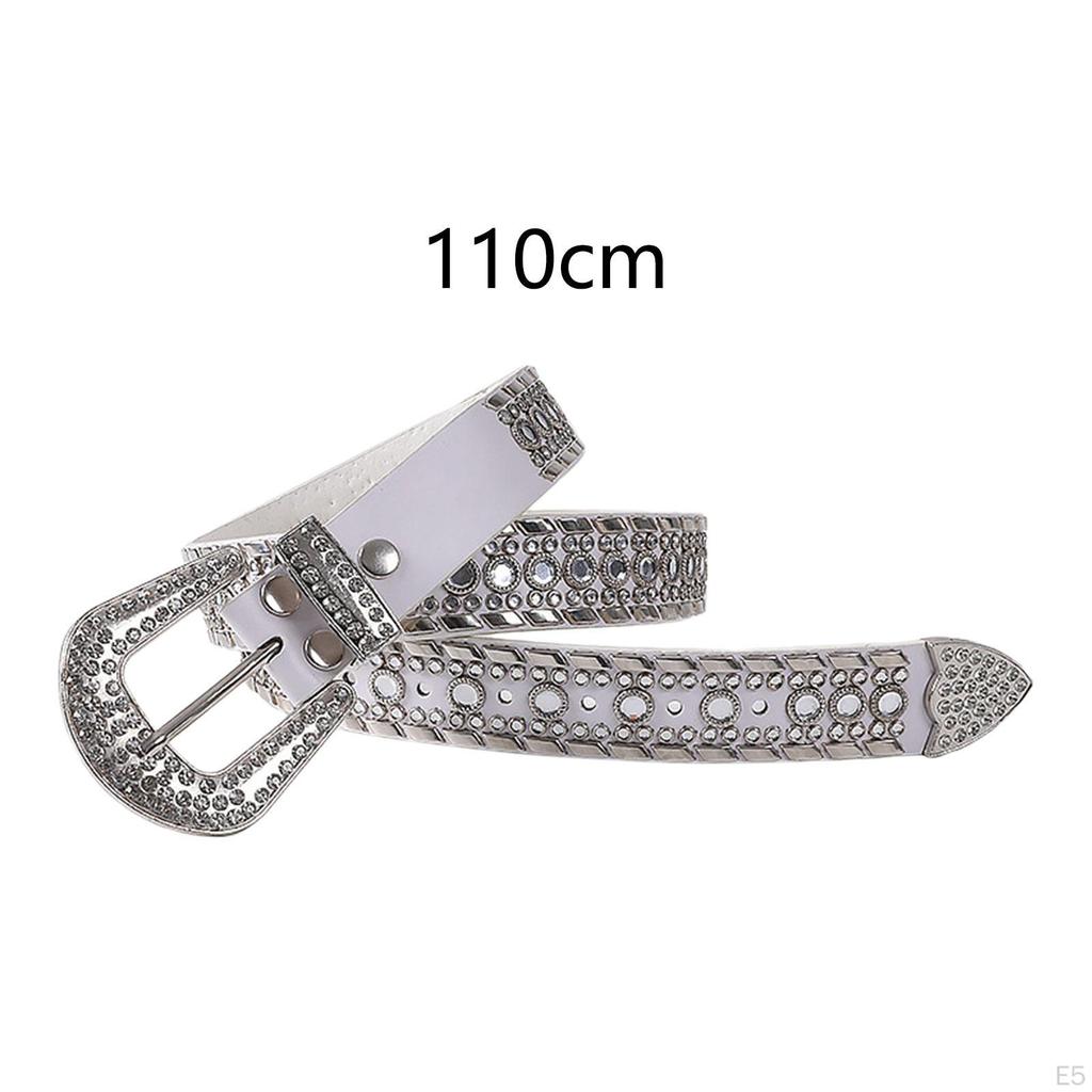 Rhinestone Waist Belt for Women Western Cowgirl Thin Metal Tooth Buckle PU Leather
