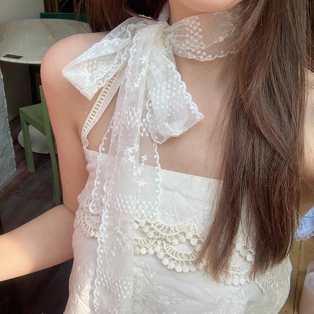 Elegant Bow Headband Pastoral Style Lace Hair Scarf Embroidery Ribbon Hair Strap Lace Long Strip Girls Sweet Tie Turban Ribbon