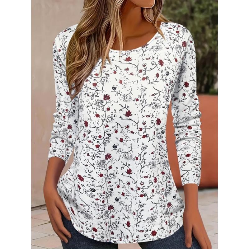 

Футболка з яскравим квітковим 3D-принтом і довгим рукавом з круглим вирізом Модний візерунок Жіночий одяг Повсякденний одяг y2k Жіночий одяг Harajuku XS