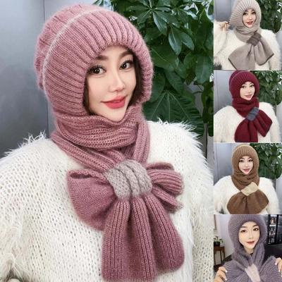 Fashion Autumn Winter Knitted Scarf Hat Women Ear Protection Wraps Scarf Cap Luxury Brand Design Hooded Scarf