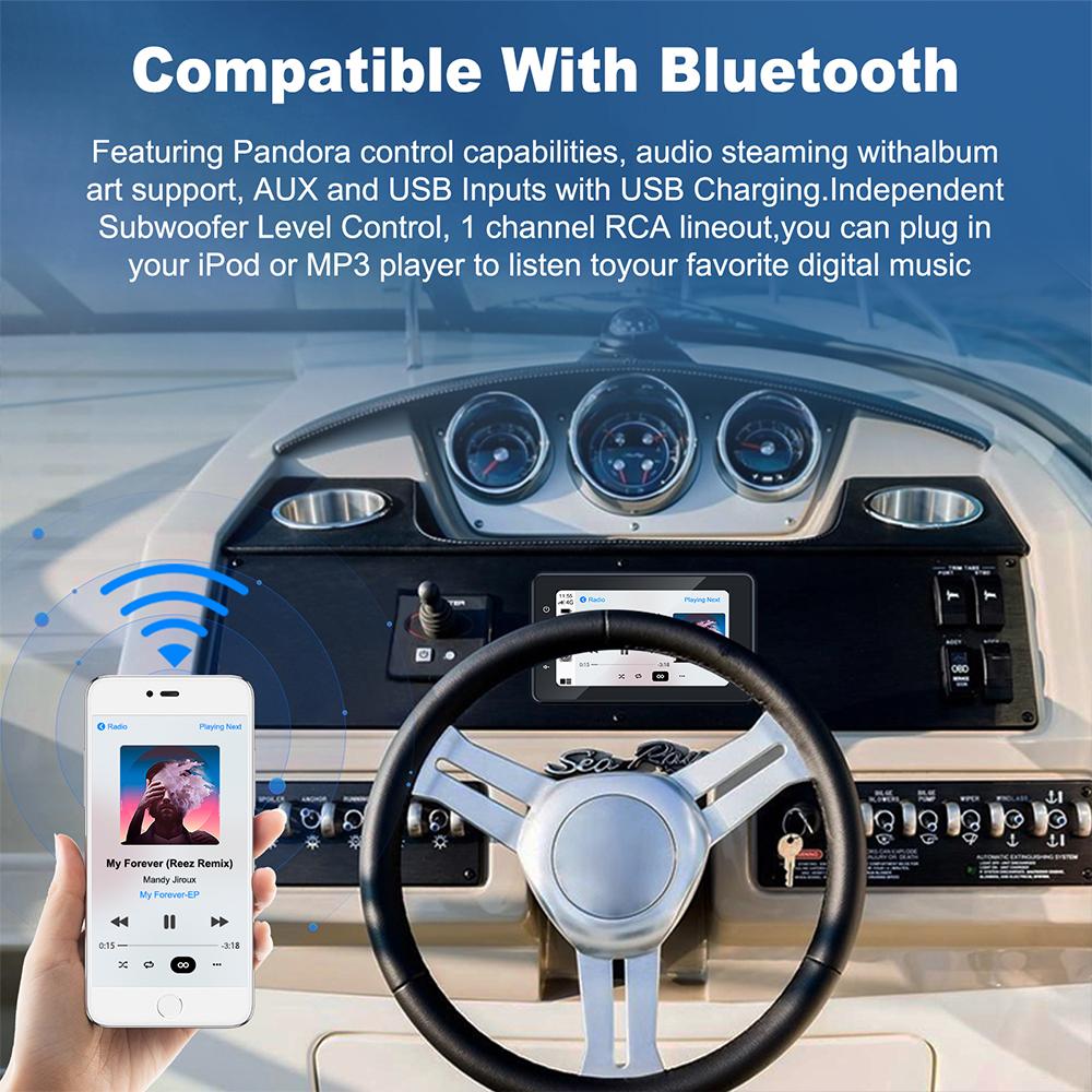 8 Inch Marine Multimedia Player IPX6 Waterproof Boat Media MP3 Player with Wireless CarPlay/ Android Auto For ATV Car Boat Moto
