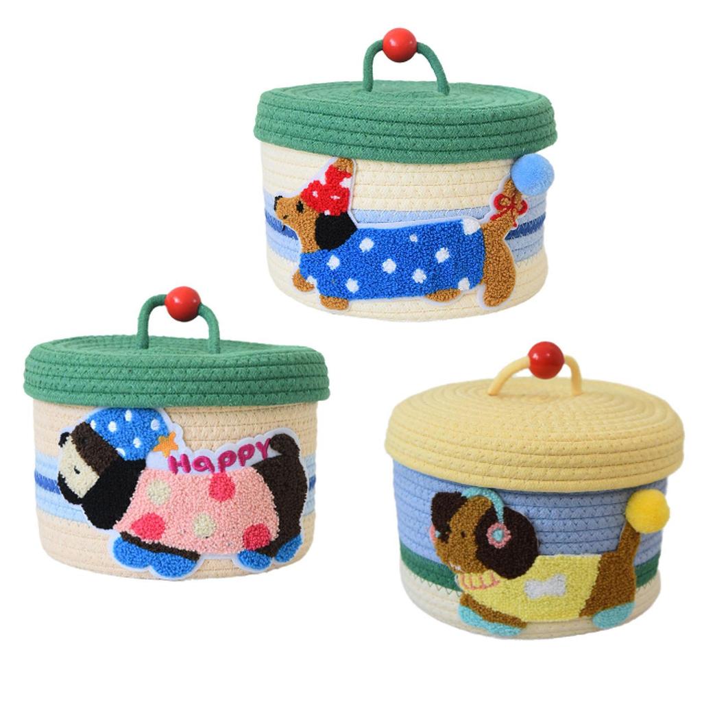Cotton Rope Storage Basket Dog Desktop Basket Home Decoration Multipurpose Modern with Lid for Home Bedroom Desk Toys Cookies