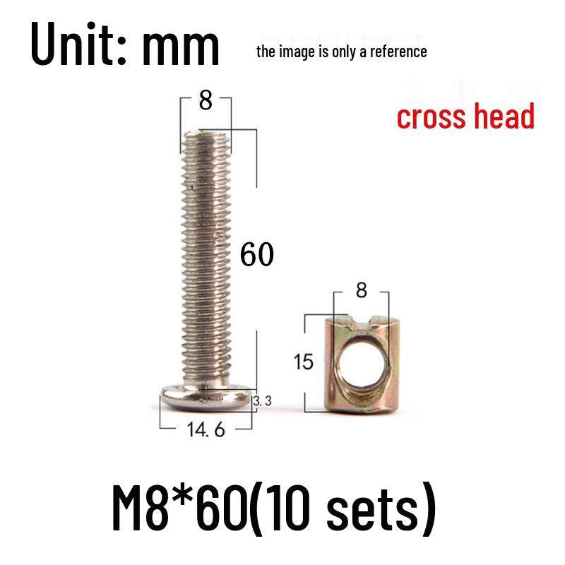 Nickel-Plated Phillips Hex Socket Crib Screw & Nut Set, M6/M8