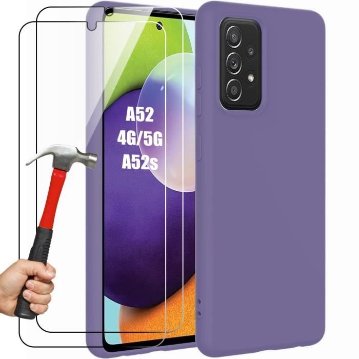 Coque + 2 Verres Trempés - BOOLING - pour Samsung Galaxy A52s 5G - Protection Silicone Liquide - Violet Foncé - Effet Mat