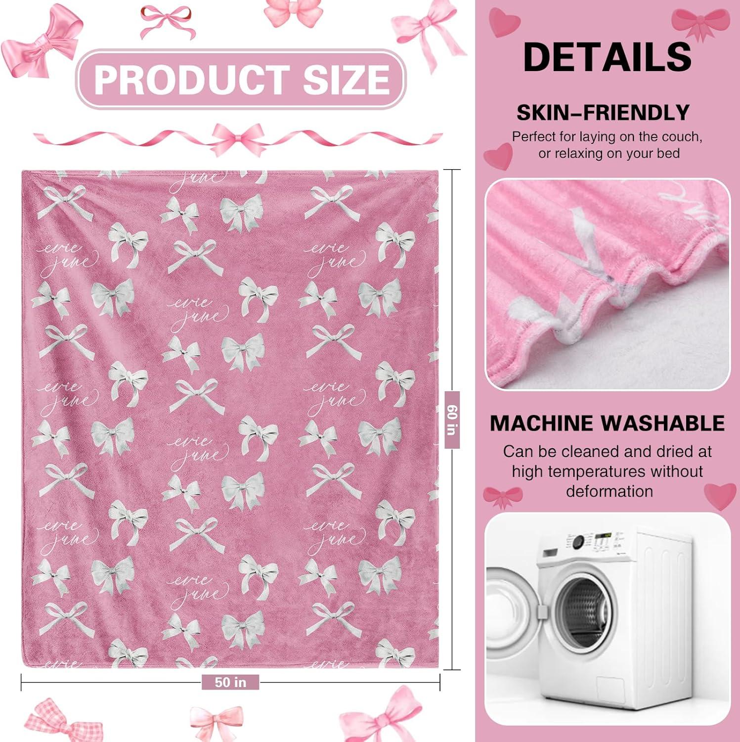 VIKAMA Spring Pink Bow Blanket Teenage Girl Blanket Teenage Child Soft Flannel Lightweight Blanketthrow Blanket for Couch 75x90cm