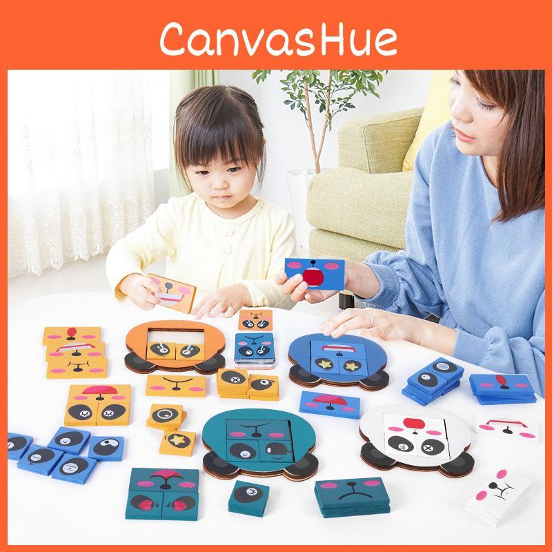 Wooden Kids Building Blocks Panda Expressions Matching Toy For Early Education