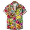 Men's short sleeved shirt with collar and short sleeved shirt, sunglasses, pineapple printed Hawaiian hibiscus flower