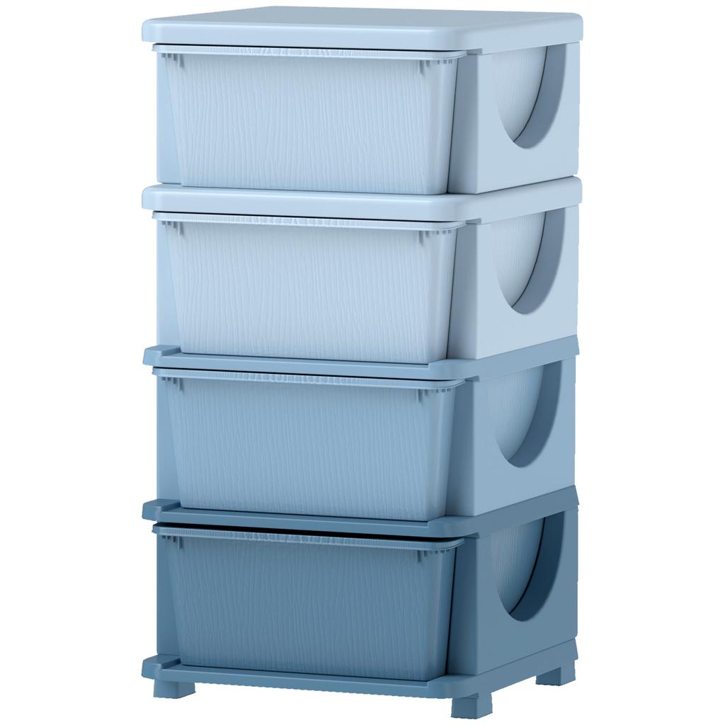 Four-Tier Kids Storage Boxes, with Four Drawers - Blue
