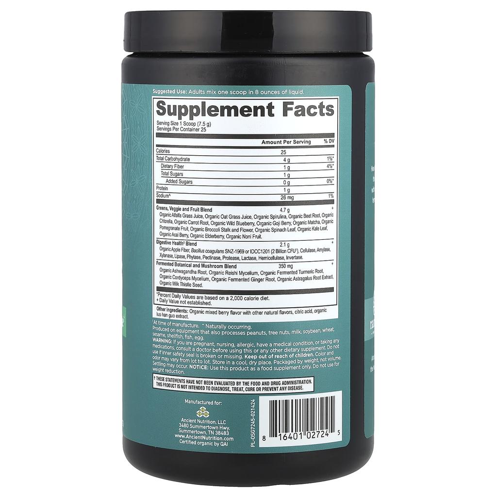 Organic Super Greens, Berry, 189G(6.7Oz)