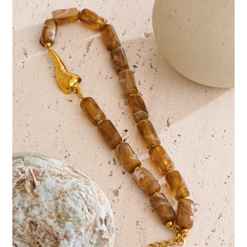 Eetit 50+5cm Coffee Resin Cylinder Chili Chain Necklace 2025 Stainless Steel Autumn Winter Statement Jewelry 2025 Gift Recommend