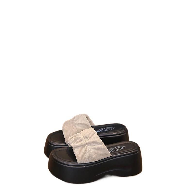 Folded one-word slippers women's summer outer wear new wear-resistant heightening open-toed cool slippers