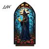 UV Printed Halloween Decor Candle Holder, Gothic Stained Glass Style Translucent Panel Lamp Retro Spooky Candlestick, Tabletop Atmosphere Ornament for