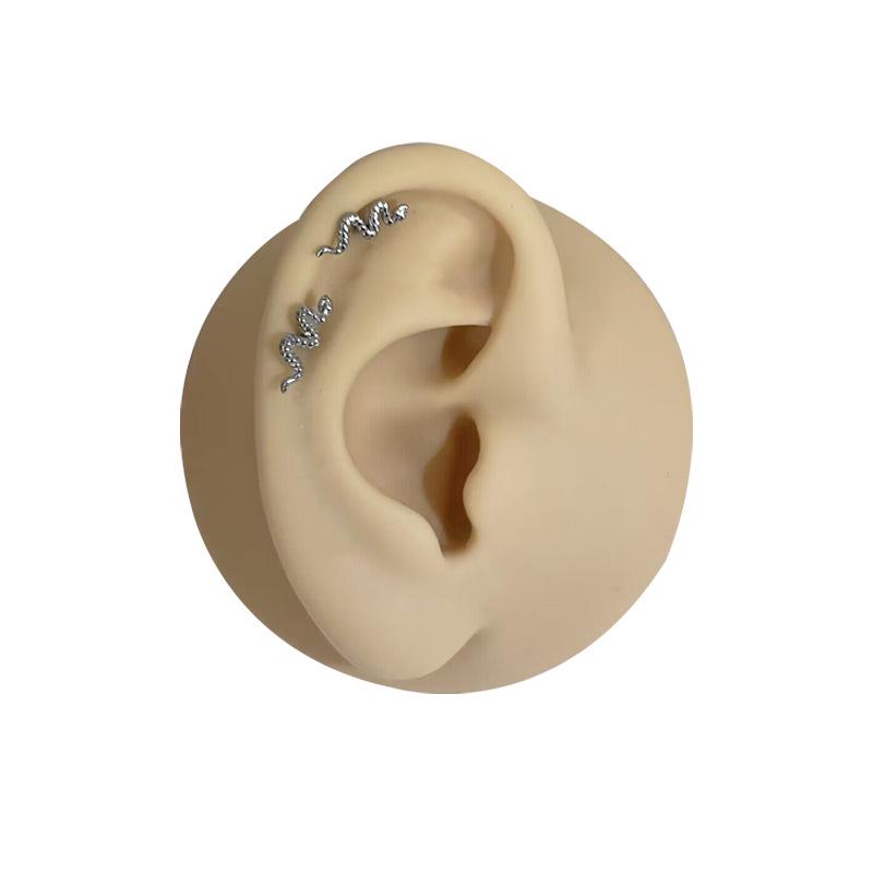 G23 Titanium Snake-Shape Lip & Ear Stud Set: Small T-Shape Pin with Curved Snake Design